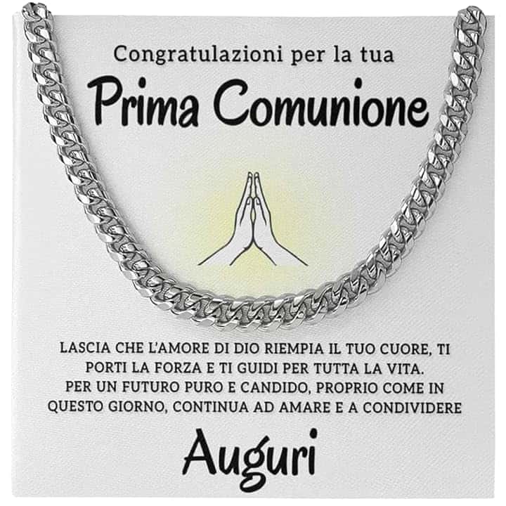 Bramart Regalo Prima Comunione Uomo Collana Cubana in Acciaio Inox Lucidato di Altissima qualità Idea Regalo per lui Cresima - Cofanetto con DEDICA incluso