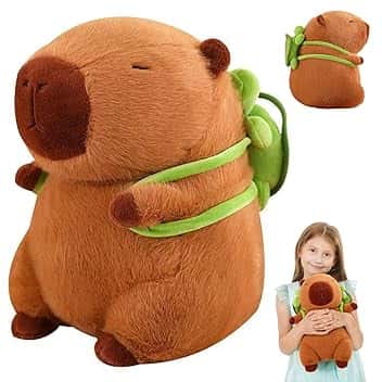 Capybara Peluche, 25cm Capybara Peluche Bambola, Capibara Plush Con Zaino Tartaruga, Morbido E Carino, Realistico Animale Peluches Capibara, Compleanno Regalo Per Ragazzi Ragazze