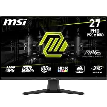 msi MAG 272F Monitor Gaming 27", FHD 1920x1080, 200Hz, 0,5ms, HDR Ready, AMD FreeSync Premium, Eye Care, AI Vision, HDMI 2.0b, DP 1.2a, Supporto Regolabile in Inclinazione, Montaggio VESA, Nero