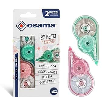 OSAMA - Bianchetto a Nastro, 2 Pezzi x 20 Metri (Tot 40m), Correttore a Nastro Cancelleria Scuola e Ufficio - Scolorina Set Utile per Cartoleria e Cose per la Scuola, Scorrevole e Coprente, Pastello