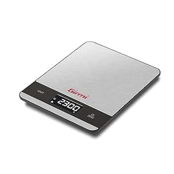 Girmi PS05 Bilancia da cucina Elettronica, 1 gr/5Kg, Piatto Inox, Display ad alta luminosità, Autospegnimento, Funzione TARA, Indicatori di errore, Display 50 x 22