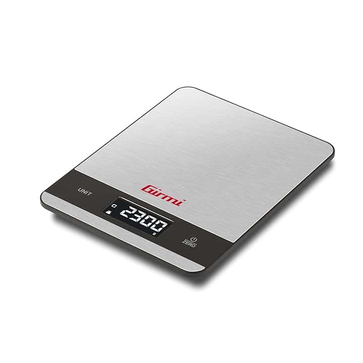 Girmi PS05 Bilancia da cucina Elettronica, 1 gr/5Kg, Piatto Inox, Display ad alta luminosità, Autospegnimento, Funzione TARA, Indicatori di errore, Display 50 x 22