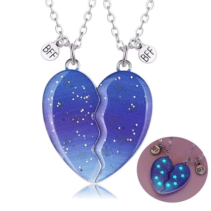 Pwsap 2PCS Collane Notte Stellata Magnetiche Uniche BFF, Collane a Catena con Ciondolo Cuore Best Friends con Luminoso, Collana Incandescente, Amicizia Gioielli Regali per Donne Ragazze Amici Sorelle Madre