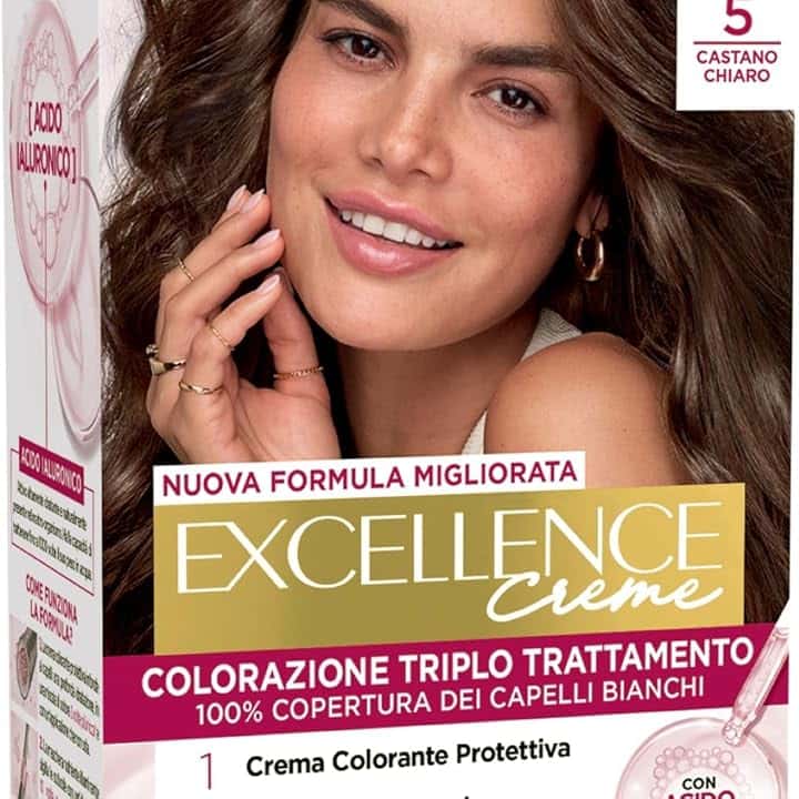 L’Oréal Paris Colorazione Triplo Trattamento Excellence, Con Acido Ialuronico, 100% Copertura Capelli Bianchi, Per Capelli Più Idratati, Castano Chiaro (5)