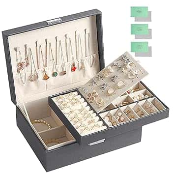 JOTOL JOTOL Scatola Portagioie,Scatola porta gioielli,con Serratura da 2 Strati Organizer Portagioie Salvaspazio,per Anelli,Orecchini,Collane, Orologi,Grigio