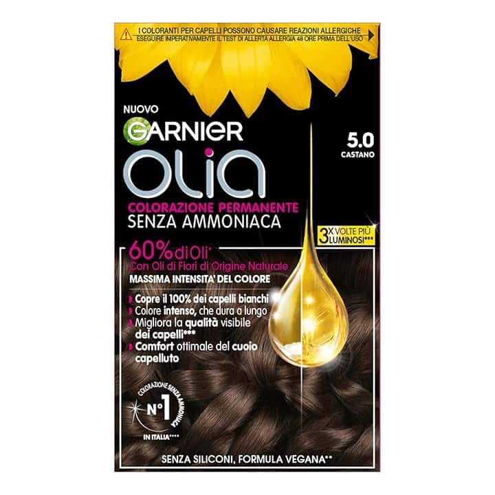 Garnier Olia Tinta Capelli, Senza Ammoniaca, Copre il 100% dei Capelli Bianchi, Formula Formula Vegana, Castano