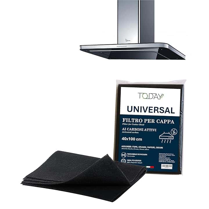 Today – Filtro Universale ai Carboni Attivi per Cappe da Cucina 40x100 cm – Ritagliabile, Antiodore, Trattiene Grasso e Umidità – Made in Italy