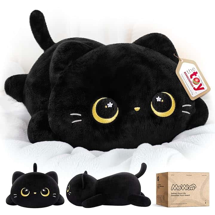 Mewaii Peluche Cuscino Kawaii Stitch Peluche Gatto Nero Giocattolo Abbraccio Animali di Peluche Natale Compleanno Regalo per Ragazze Ragazzi 33CM ClimeCo Certified
