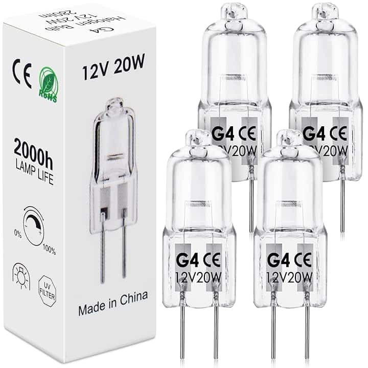 BROTOU 4 Pezzi Lampadine G4 Alogene 12V 20W 2800K 300LM, Bianco Caldo Dimmerabile per Forno, Lampadario, Applique, Salone, Camper, Camera, Bagno