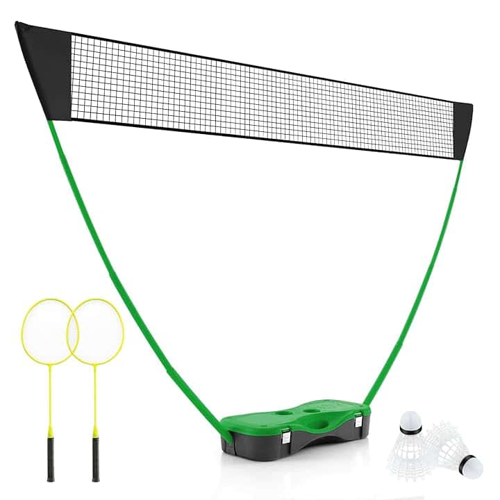 COSTWAY Set di Badminton con Rete, Racchette, 2 Volani e Scatola di Conservazione, Set di Badminton Portatile per 2 Giocatori da Esterno per Bambini, Ragazzi e Adulti