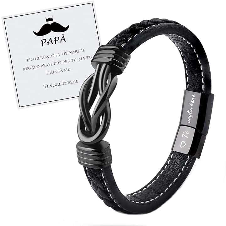 VU100 Regalo per Papà/Figlio/Uomo Bracciale in pelle per Uomo Bracciale Ti Amo Regalo per la Festa del Papà Regalo di compleanno per Figlio Fidanzato Marito Papà-Con Scatola Regalo
