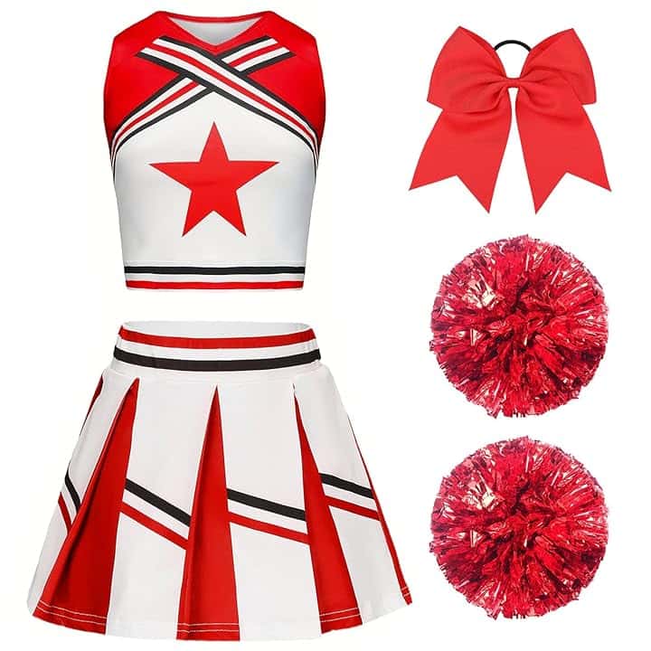 Vestito Cheerleader Bambina Costume da Cheerleader per Ragazze Bambini con Pon Pon Cheerleader e cerchietto per capelli Uniforme da Cheerleader Bambina per Carnevale Compleanno Halloween Feste Cosplay
