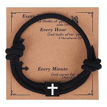 Mikovivi Bracciale con Croce per Bambini, Regolabile Fatto a Mano in Corda Intrecciata con Nodo Scorrevole Regalo Religioso Cristiano Ispiratore per Ragazzi e Ragazze Adolescenti