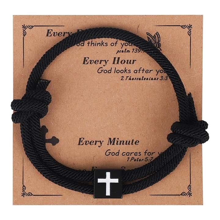 Mikovivi Bracciale con Croce per Bambini, Regolabile Fatto a Mano in Corda Intrecciata con Nodo Scorrevole Regalo Religioso Cristiano Ispiratore per Ragazzi e Ragazze Adolescenti