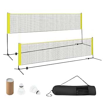 COSTWAY Rete da Badminton 310/420/510 cm Portatile e Regolabile in Altezza, Rete da Badminton con 2 Volani, Tappi per Piedi, Morsetti e Borsa, per Pallavolo e Pickleball