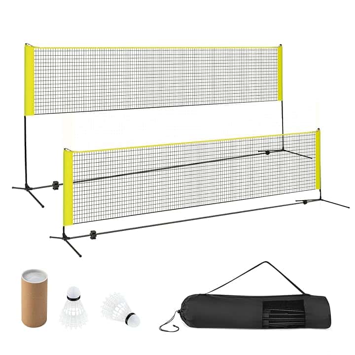 COSTWAY Rete da Badminton 310/420/510 cm Portatile e Regolabile in Altezza, Rete da Badminton con 2 Volani, Tappi per Piedi, Morsetti e Borsa, per Pallavolo e Pickleball