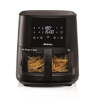 Ariete 4630 Friggitrice ad aria 9L, 1500 W, Capacità 9L, Capacità di cottura 2,5kg, 8 programmi preimpostati, Temperatura fino a 200°, Cestello trasparente, BPA Free, Nero