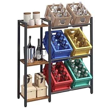 YATINEY portabottiglie vino a 3 Ripiani, Supporto per 6 Casse Vino Champagne, Portabottiglie da Terra, per Angolo Bar, Salotto, Cucina, Marrone Vintage e Nero XCJ32BR