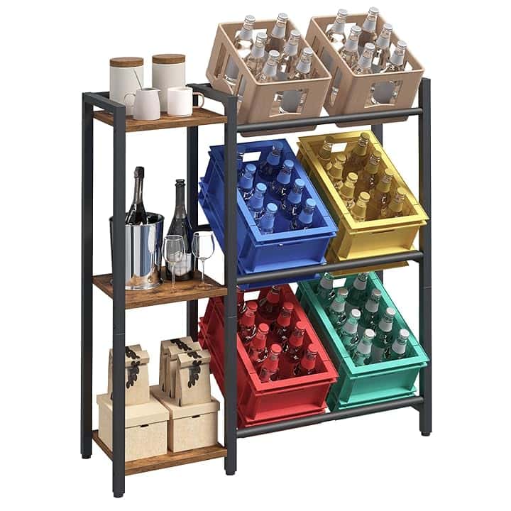 YATINEY portabottiglie vino a 3 Ripiani, Supporto per 6 Casse Vino Champagne, Portabottiglie da Terra, per Angolo Bar, Salotto, Cucina, Marrone Vintage e Nero XCJ32BR