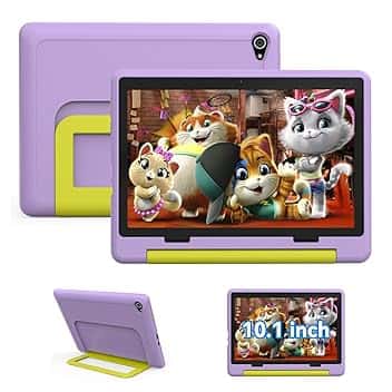 Tablet Bambini 10 Pollici Android 15 Octa-Core 20 GB RAM 64 GB ROM (TF 1TB) WiFi 6 Tablets Controllo Parentale 1280x800 Doppia Fotocamera 5MP+8MP 5000 mAh Custodia Protettiva 3 Adesivi DIY (Viola)