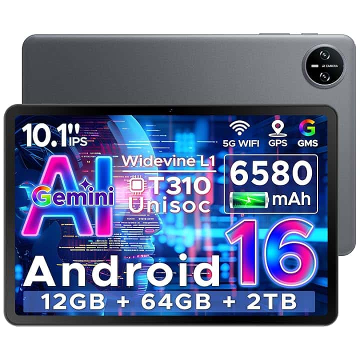 DOOGEE Tab A9 Android 16 Tablet 10 Pollici, Gemini AI Tablet in Offerta Gaming, 12GB RAM + 64GB ROM (TF 2TB), 6580mAh Batteria, 5G WiFi, 1280 * 800 IPS, 5MP+8MP, Unisoc T310 Quad Core/OTG/Face Unlock