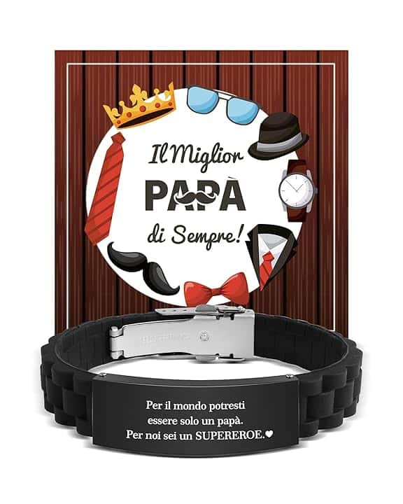 VGWON Bracciale per Papà, Regalo per la Festa del Papà, Bracciale Nero In Acciaio Inossidabile In Silicone con Incisione Laser per Papà, Bracciale uomo Regalo di Compleanno e di Natale per Papa