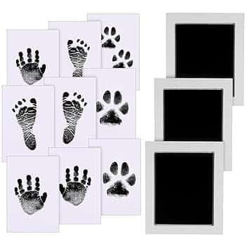 Impronta Mani e Piedi Neonati Inchiostro 10x8 cm, Kit Impronte Neonato 3Pcs Impronte di Mani e Piedi Cuscinetto del Timbro SenzaTocco non Tossici Sicuri,Kit Impronta Cane/Gatto-Nero