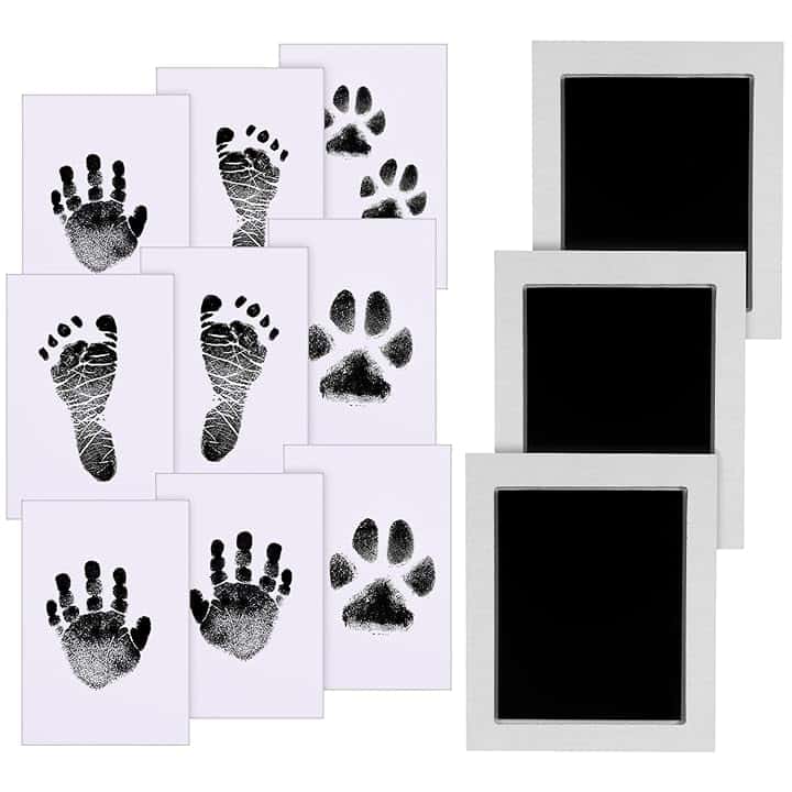 Impronta Mani e Piedi Neonati Inchiostro 10x8 cm, Kit Impronte Neonato 3Pcs Impronte di Mani e Piedi Cuscinetto del Timbro SenzaTocco non Tossici Sicuri,Kit Impronta Cane/Gatto-Nero