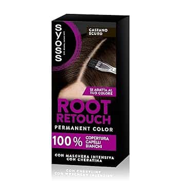 Syoss Root Retouch Ritocco permanente Castano Scuro, Colorazione permanente per 100% copertura della ricrescita capelli, Kit con crema colorante capelli e maschera intensiva con cheratina