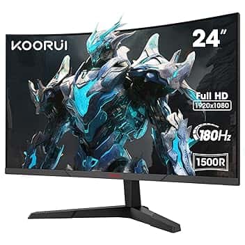 KOORUI Monitor Gaming 24 Pollici,1920×1080 (FHD), Monitor Curvo 180Hz, IPS, 1ms Tempo di risposta, Pannello ultra Sottile, Inclinazione Regolabile, Supporta HDMI2.0/DP1.2