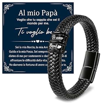 Meleager Meleager Bracciale Uomo con Incisione Ti Amo Papà, Regalo per Papà/Nonno per Festa del Papà/Natale/Compleanno, Bracciale in Pelle da 21,5cm
