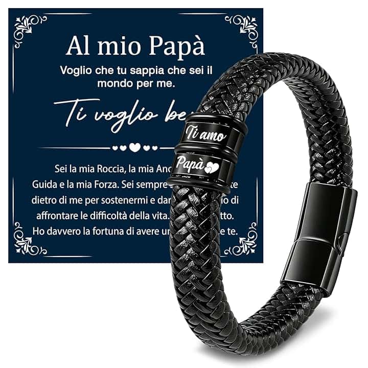 Meleager Meleager Bracciale Uomo con Incisione Ti Amo Papà, Regalo per Papà/Nonno per Festa del Papà/Natale/Compleanno, Bracciale in Pelle da 21,5cm