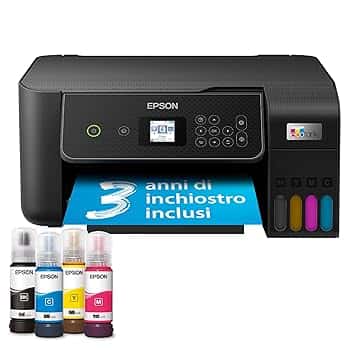 Epson EcoTank ET-2870 Stampante Multifunzione A4, Serbatoi Ricaricabili Alta Capacità, 4 Flaconi Inclusi pari a 3600pag B/N 6500pag Colore, Display LCD