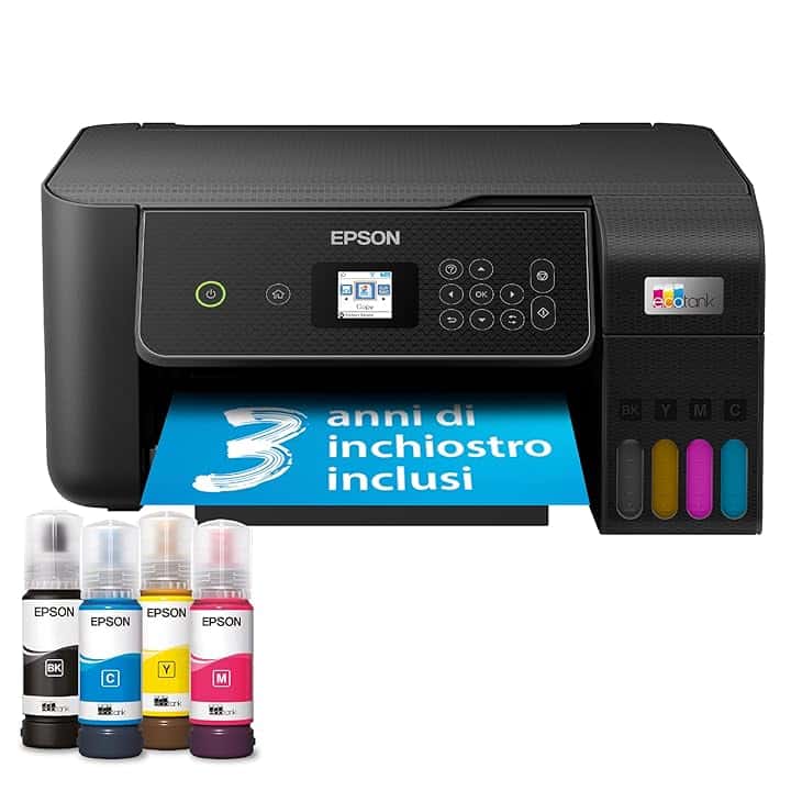 Epson EcoTank ET-2870 Stampante Multifunzione A4, Serbatoi Ricaricabili Alta Capacità, 4 Flaconi Inclusi pari a 3600pag B/N 6500pag Colore, Display LCD