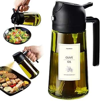 TrendPlain Spruzzino Olio per Friggitrice Aria 470ml, Dosatore Olio 2 in 1, Oliera Spray per Cucina, Insalata e Aceto, Accessori Cucina con Etichette e Protezione dalla Luce - Nero