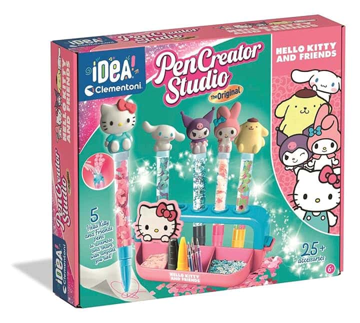 Clementoni Idea - Laboratorio delle Penne Hello Kitty, Kit Creativo per Bambini 6+ Anni, con 25+ Accessori e 5 Penne Personalizzabili con Personaggi, Lingua Italiana, 18276