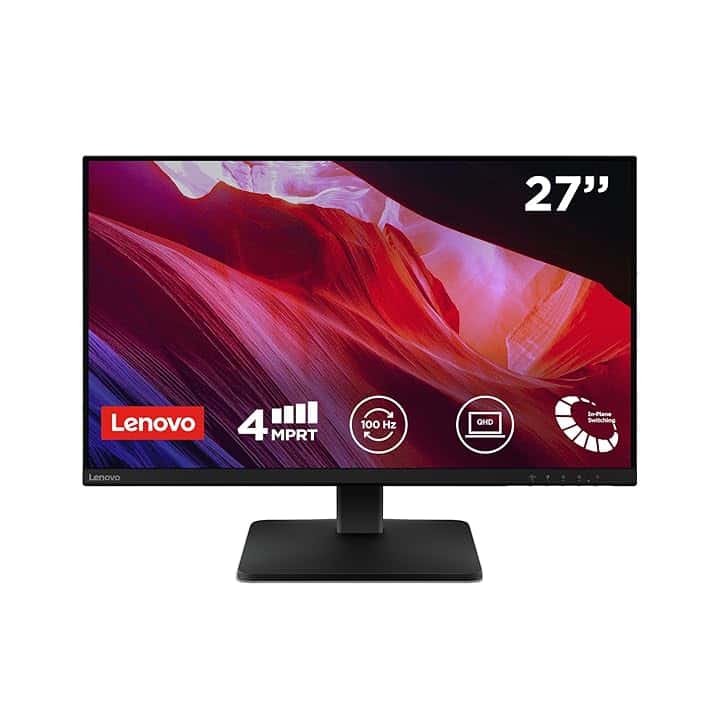 Lenovo L27qe Monitor 27" QHD (2560 x 1440), IPS, 4ms, 100Hz, Regolabile, Porte HDMI 2.1 e DisplayPort 1.4, Cavo HDMI incluso - Raven Black