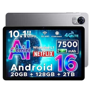DOOGEE Tab G5 Android 16 Tablet con Sim, Tablet 10 Pollici Gemini AI, 20GB+128GB/2TB & T7200 Octa Core, 7500mAh, IPS HD 120Hz e Ultrasottile, 2 Altoparlanti/Widevine L1/8MP+5MP/Face ID/GPS-Grigio