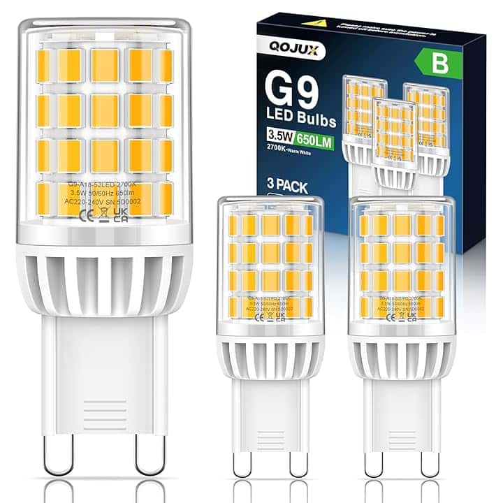 Lampadina G9 3.5W 650LM, Equivalente a 50W Lampada Alogena, 2700K Lampadine G9 LED Luce Calda Risparmio energetico, Angolo a fascio 360°, AC 220-240V, Non Dimmerabile, Confezione da 3