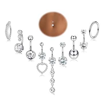 YADOCA 14G 9 Pezzi Piercing Ombelico Acciaio Chirurgico Argento Oro, Piercing Ombelico Pendente, CZ Piercings Ombelico Anello, Navel Piercings per Le Donne ClimeCo Certified