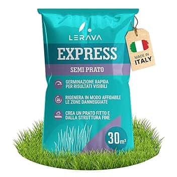 LERAVA® EXPRESS semi prato crescita rapida (30m²) - Semina resistente al calpestio - Sementi per prato soleggiato e mezz’ombra - Semi per un giardino verde fitto - 0,75kg