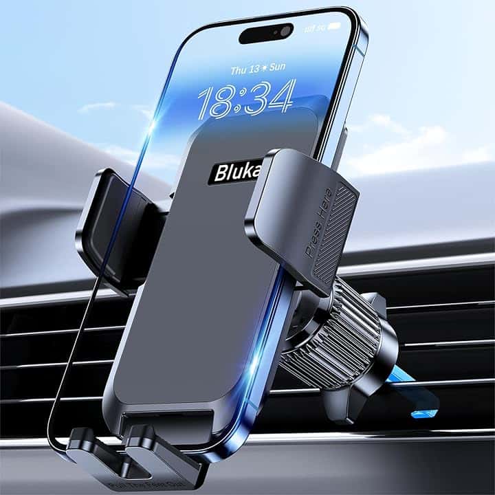 Blukar Porta Cellulare Auto, Supporto Porta Telefono Auto per Bocchette dell'Aria con Rilascio con un Clic, Accessori Interni Automobili Compatibile con iPhone 16 Pro Max/16 Pro/16/15/14/13