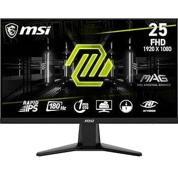 MSI MAG 256F Monitor Gaming 24,5" FHD - Pannello IPS Rapid (1920 x 1080), 180 Hz / 1ms GtG, 127% sRGB, Design senza cornice, HDR Ready - DisplayPort 1.2a, HDMI™ CEC, Nero