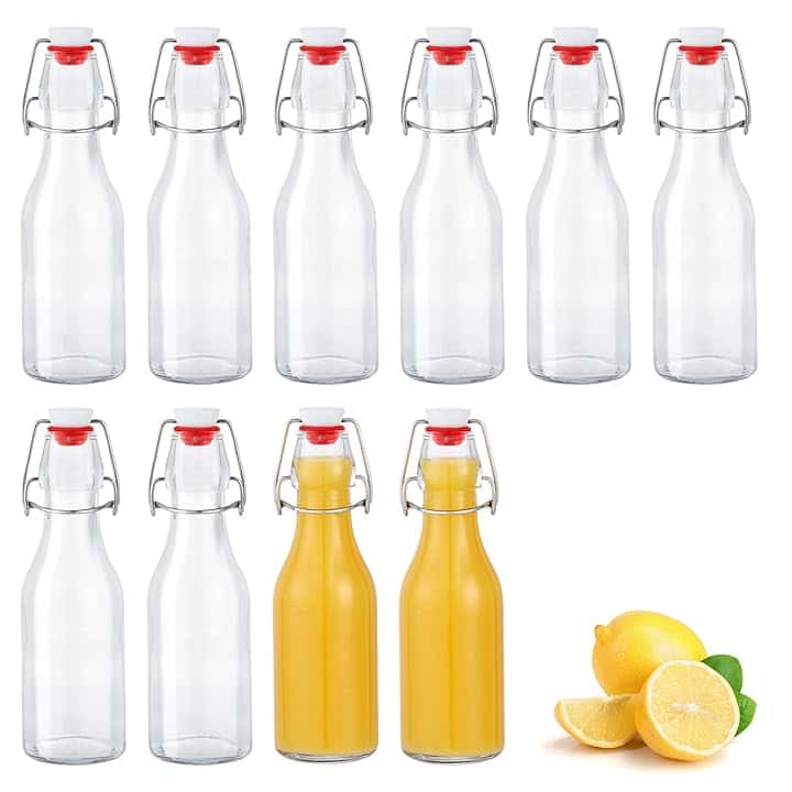 Set da 10 Bottiglie Costolata in Vetro con Tappo Ermetico, 250ml Bottiglie riutilizzabili a Chiusura ermetica, contenitori in vetro per Bevande Fatte in Casa, Birra, Liquori, Succhi, Olio