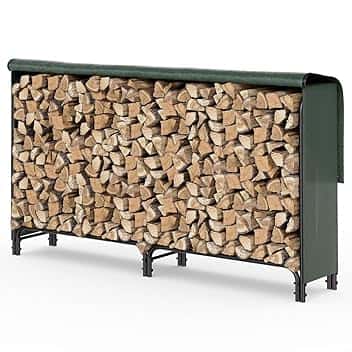 VOUNOT Legnaia da Esterno in Metallo, Ripiano per Legna da Ardere, Portalegna con Copertura Impermeabile, 200 x 116 x 36 cm, Nero