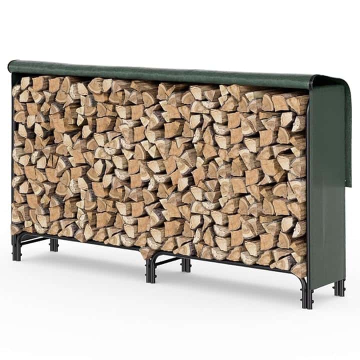 VOUNOT Legnaia da Esterno in Metallo, Ripiano per Legna da Ardere, Portalegna con Copertura Impermeabile, 200 x 116 x 36 cm, Nero