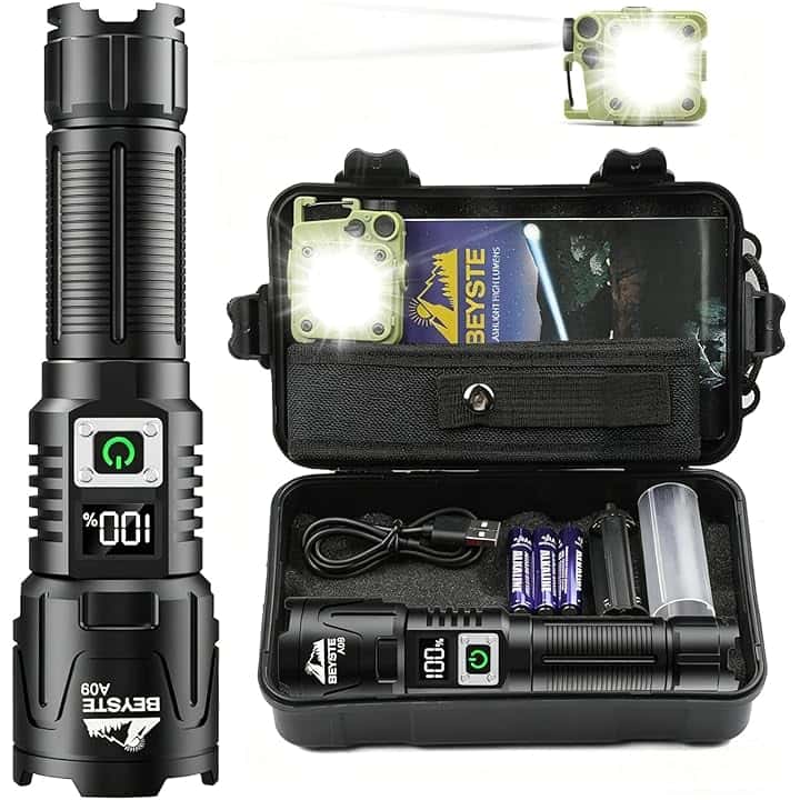 Torcia LED Potente Professionale, 1,000,000 Lumen Torcia LED Ricaricabile, Torce Potente Tattica, Torcia Professionale, Torch USB Zoomabile, Impermeabile XHQ99.2 Flashlight portatile ClimeCo Certified
