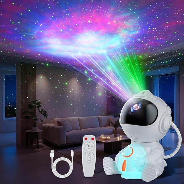 Proiettore Stelle Soffitto, LED Astronauta Proiettore Stelle Telecomando, 8 Modalità di Nebulosa & 5 Modalità di Luminosità e Velocità, Luce Notturna a Razzo, Lampada Proiettore Stelle Bambini Adult