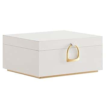 SONGMICS SONGMICS Scatola Portagioie a 2 Livelli, Porta Gioielli con Maniglia, Vassoio Rimovibile, Effetto Fluttuante, 20,5 x 24 x 11 cm, Idea Regalo, Bianco JBC165W01