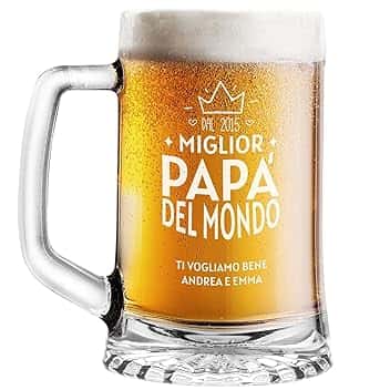 STAMPATEK Boccale per la Birra Personalizzato Regalo Festa del papà Idee Regalo, 520 ml H 15,3 cm Ø 9,3 cm - Personalizzabile regalo compleanno Natale per gli amanti della birra - Miglior Papà